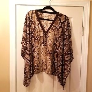Michael Kirs Animal-Print Poncho Top with/ V-neck and Gold chain hardware.